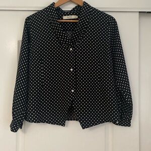 Simple Retro Black White Polka Dot Cropped Blouse Size M